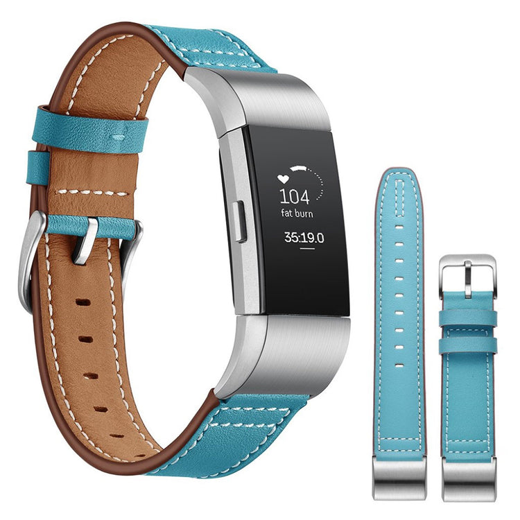 Mega cool Fitbit Charge 2 Ægte læder Rem - Blå#serie_3