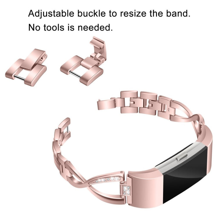 Mega fint Fitbit Charge 2 Metal og Rhinsten Rem - Pink#serie_3