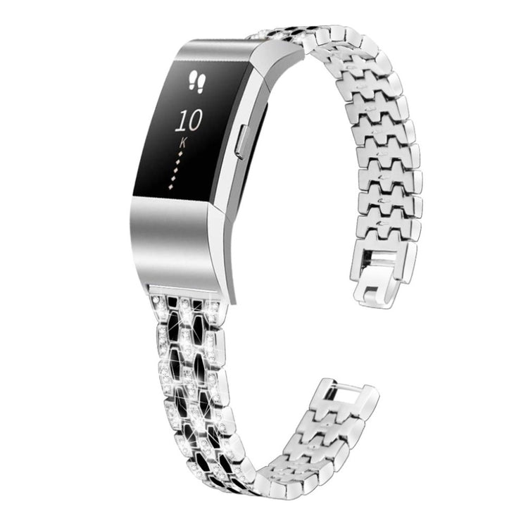 Vildt slidstærk Fitbit Charge 2 Metal og Rhinsten Rem - Sølv#serie_4