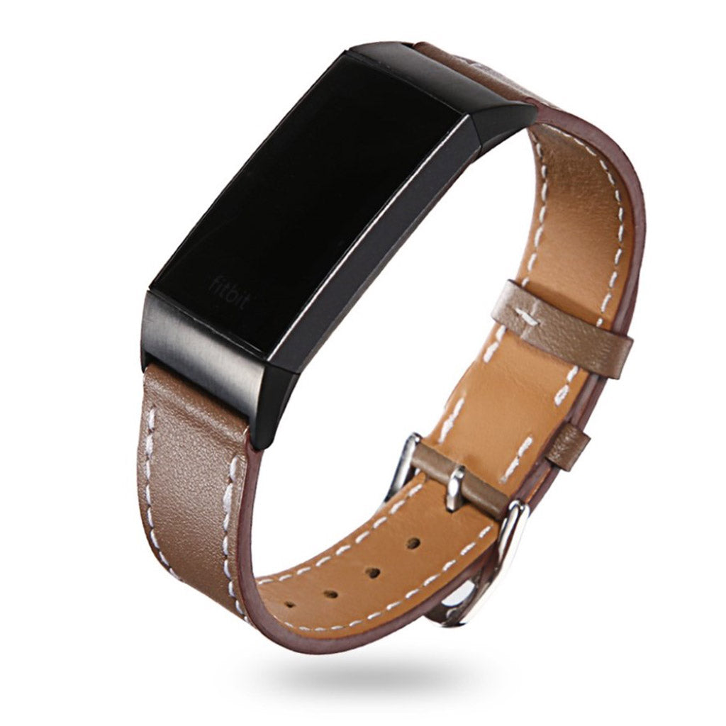 Tidsløst Fitbit Charge 3 Ægte læder Rem - Brun#serie_4