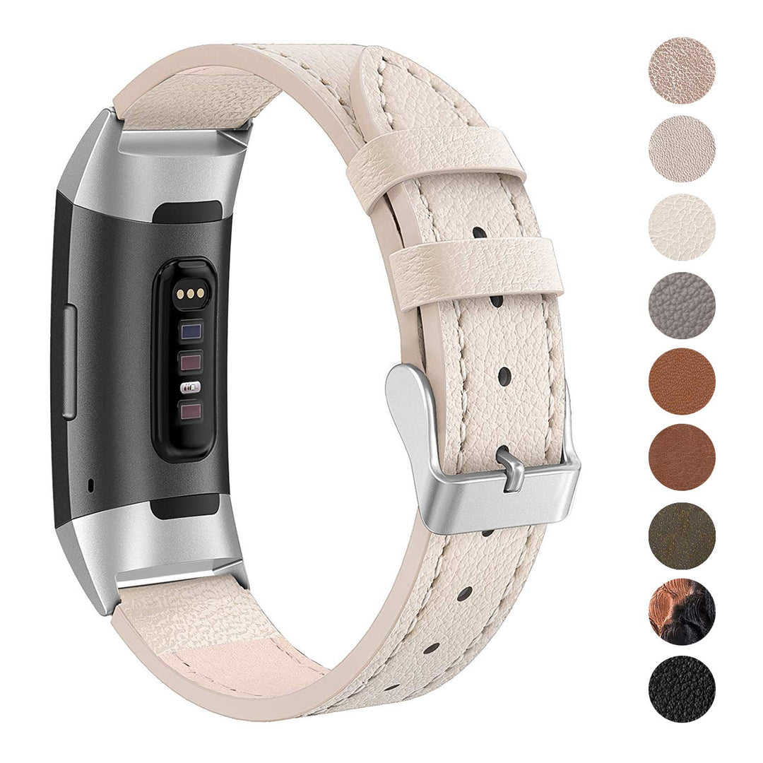 Rigtigt holdbart Fitbit Charge 3 Ægte læder Rem - Beige#serie_2