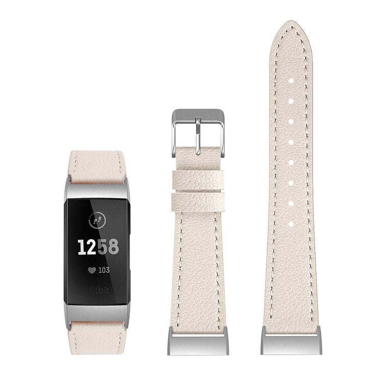 Rigtigt holdbart Fitbit Charge 3 Ægte læder Rem - Beige#serie_2