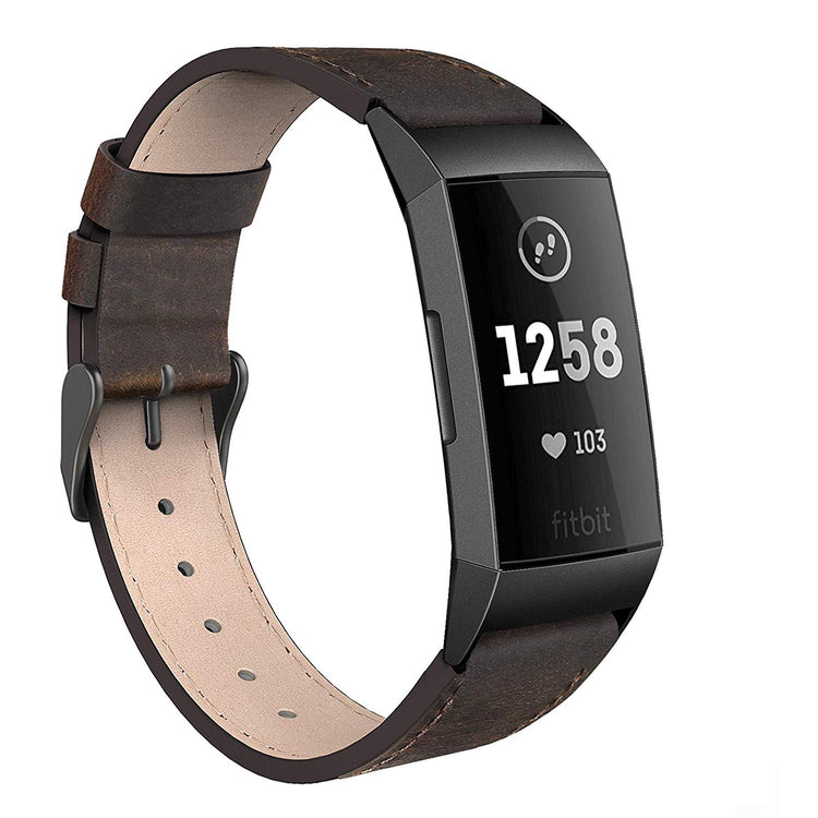 Rigtigt holdbart Fitbit Charge 3 Ægte læder Rem - Brun#serie_7