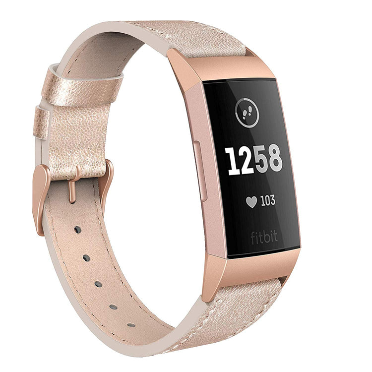 Rigtigt holdbart Fitbit Charge 3 Ægte læder Rem - Pink#serie_8