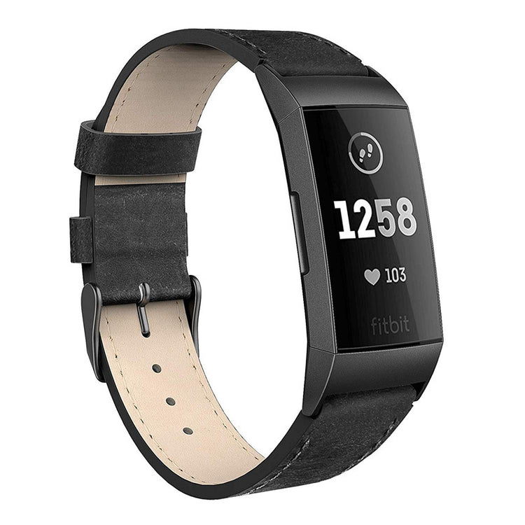 Meget godt Fitbit Charge 3 Ægte læder Rem - Sort#serie_6