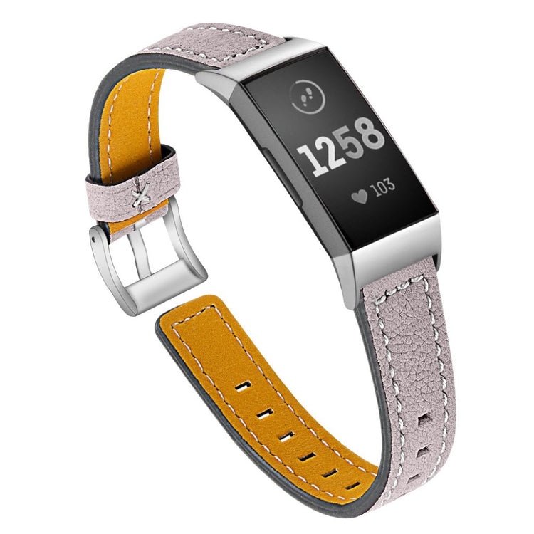 Mega fed Fitbit Charge 3 Ægte læder Rem - Lilla#serie_6