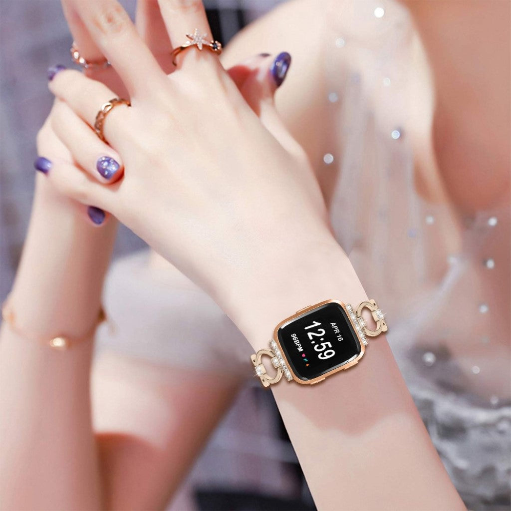 Meget fint Fitbit Versa Lite Metal og Rhinsten Rem - Guld#serie_1