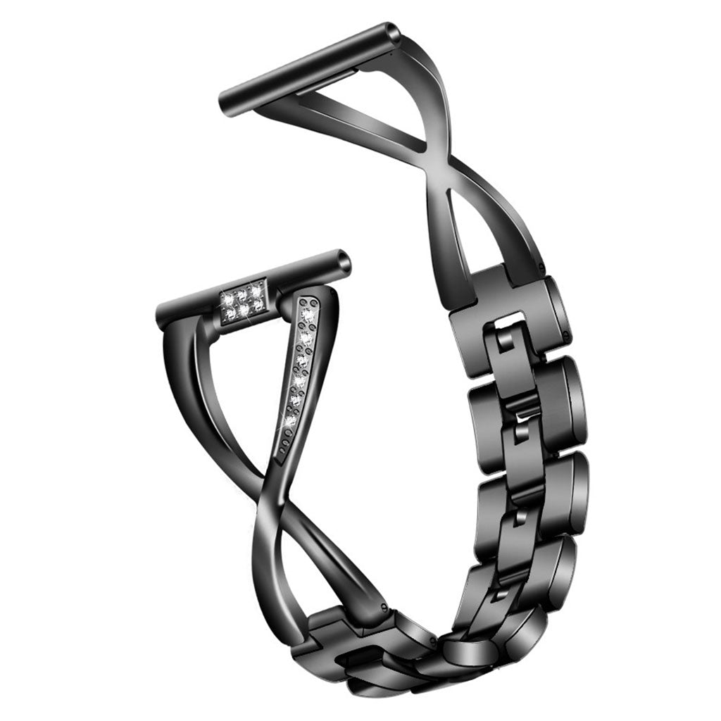 Vildt flot Fitbit Versa Lite Metal og Rhinsten Rem - Sort#serie_1
