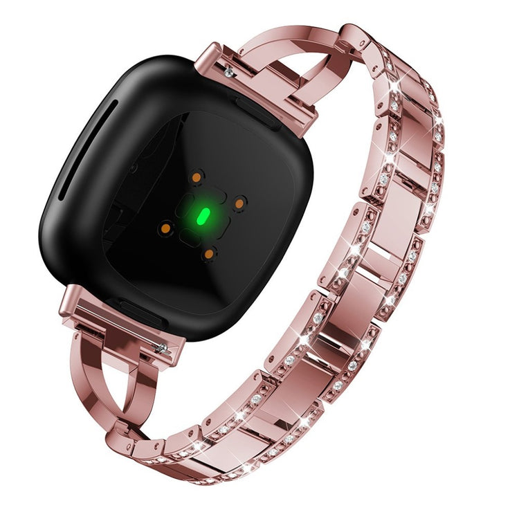 Smuk Fitbit Versa 3 / Fitbit Sense Metal og Rhinsten Rem - Pink#serie_4