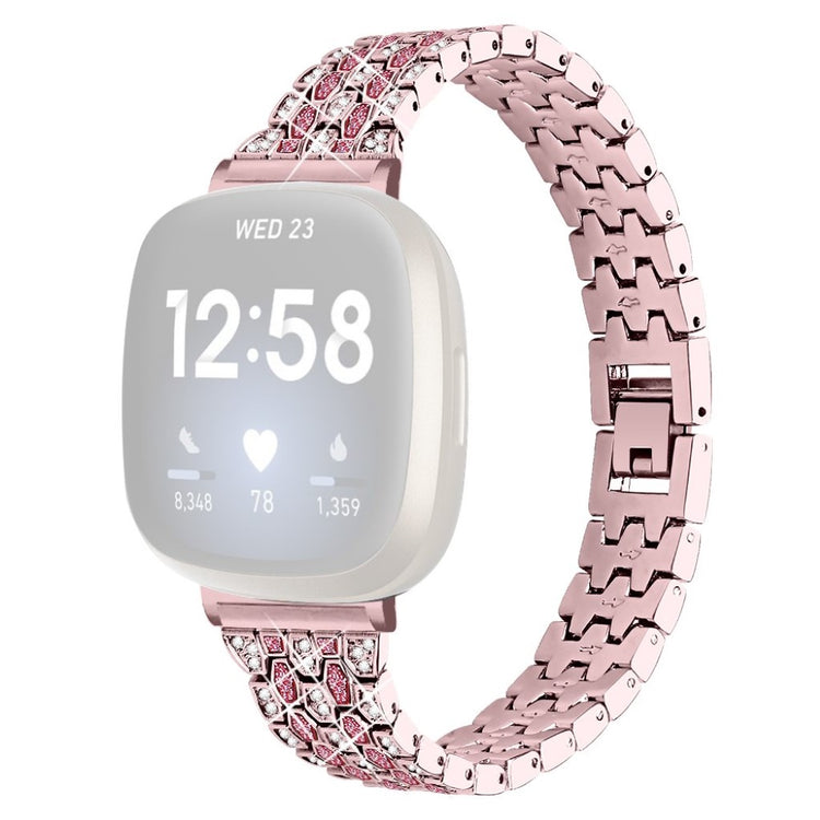 Solid Fitbit Versa 3 / Fitbit Sense Metal og Rhinsten Rem - Pink#serie_3