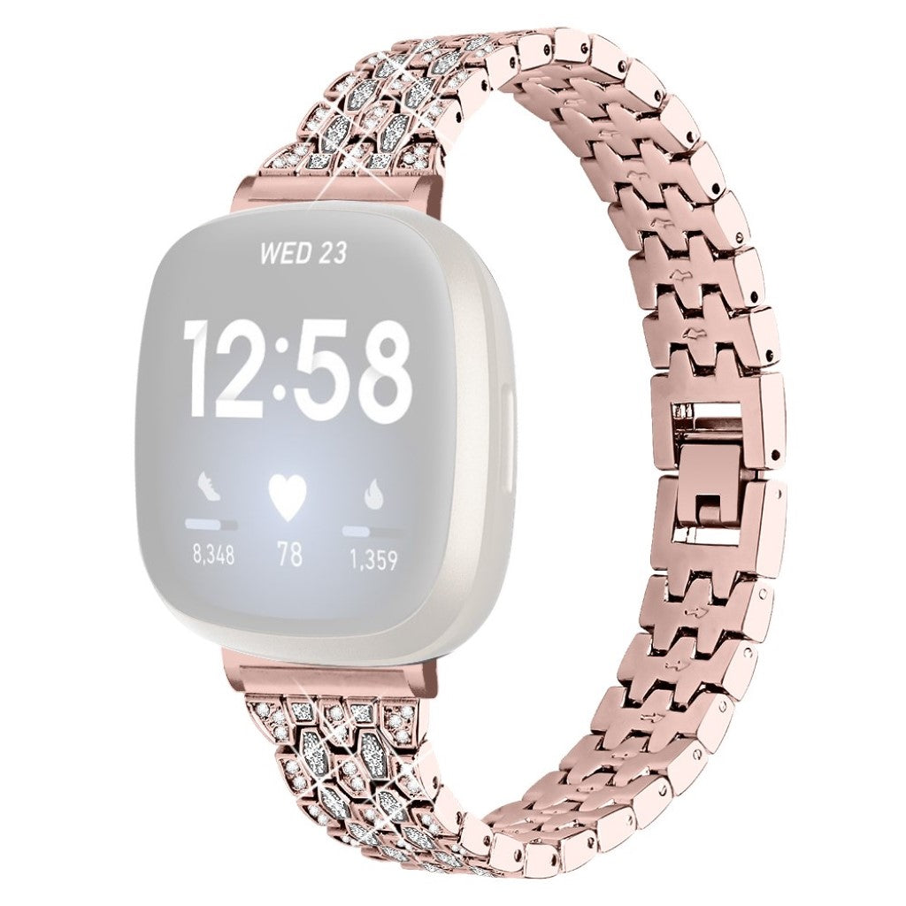 Smuk Fitbit Versa 3 / Fitbit Sense Metal og Rhinsten Rem - Pink#serie_4