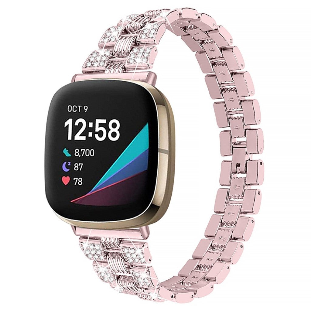 Godt Fitbit Versa 3 / Fitbit Sense Metal og Rhinsten Rem - Pink#serie_4