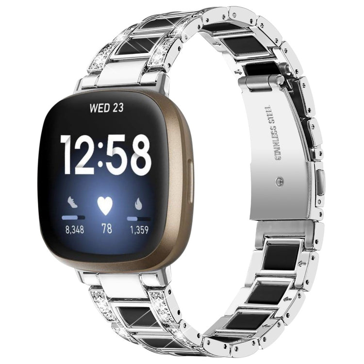 Skøn Fitbit Versa 3 Metal og Rhinsten Rem - Sølv#serie_4