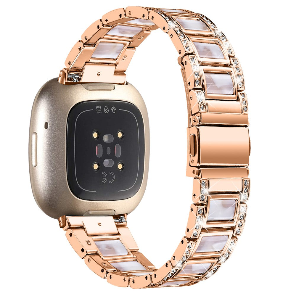 Helt vildt fed Fitbit Versa 3 Metal og Rhinsten Rem - Pink#serie_13