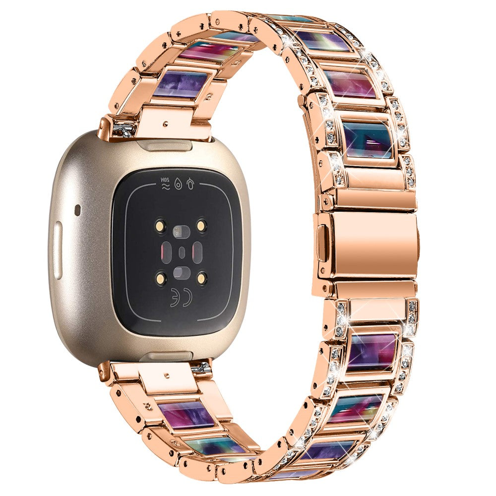 Helt vildt fed Fitbit Versa 3 Metal og Rhinsten Rem - Pink#serie_18