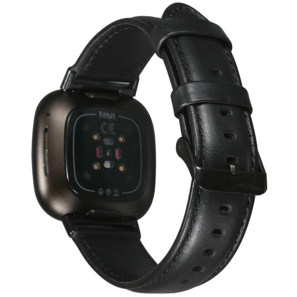 Stilren Fitbit Sense 2 / Fitbit Versa 4 Ægte læder Urrem - Sort#serie_1