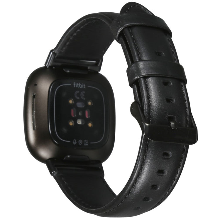 Stilren Fitbit Sense 2 / Fitbit Versa 4 Ægte læder Urrem - Sort#serie_1