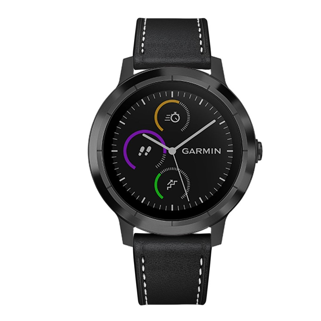 Fed Garmin Vivoactive 3 / Garmin Vivomove HR Ægte læder Rem - Sort#serie_2