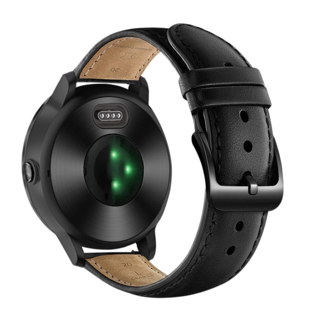 Fed Garmin Vivoactive 3 / Garmin Vivomove HR Ægte læder Rem - Sort#serie_1